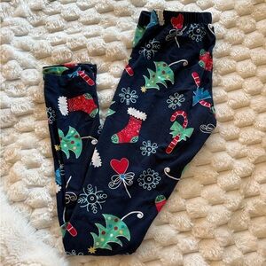 Navy Holiday Print Leggings - Red & Green